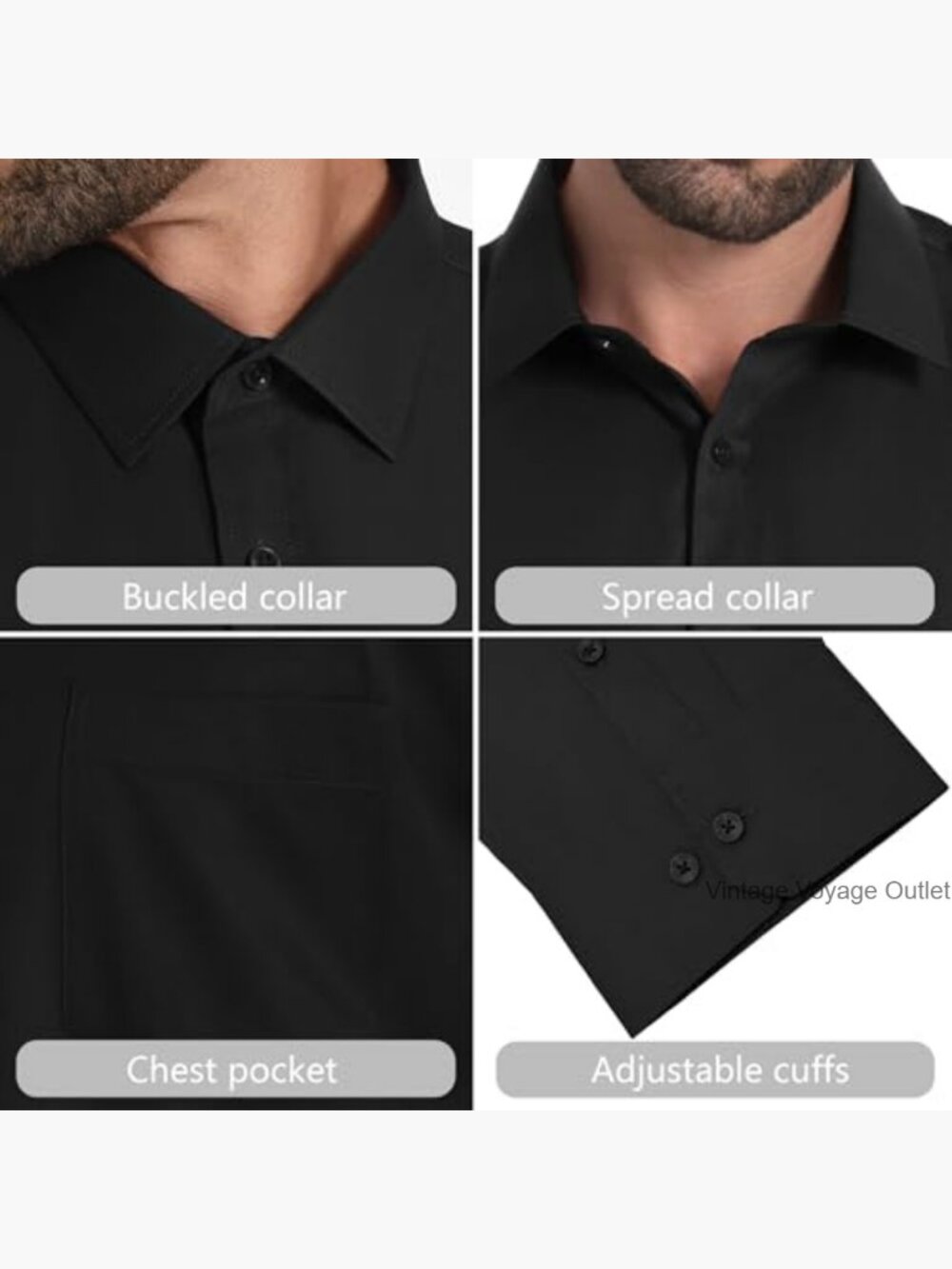 Men's Long Sleeve Button Down Dress Shirt Regular Fit Wedding Business Casual - Picture 3 of 5